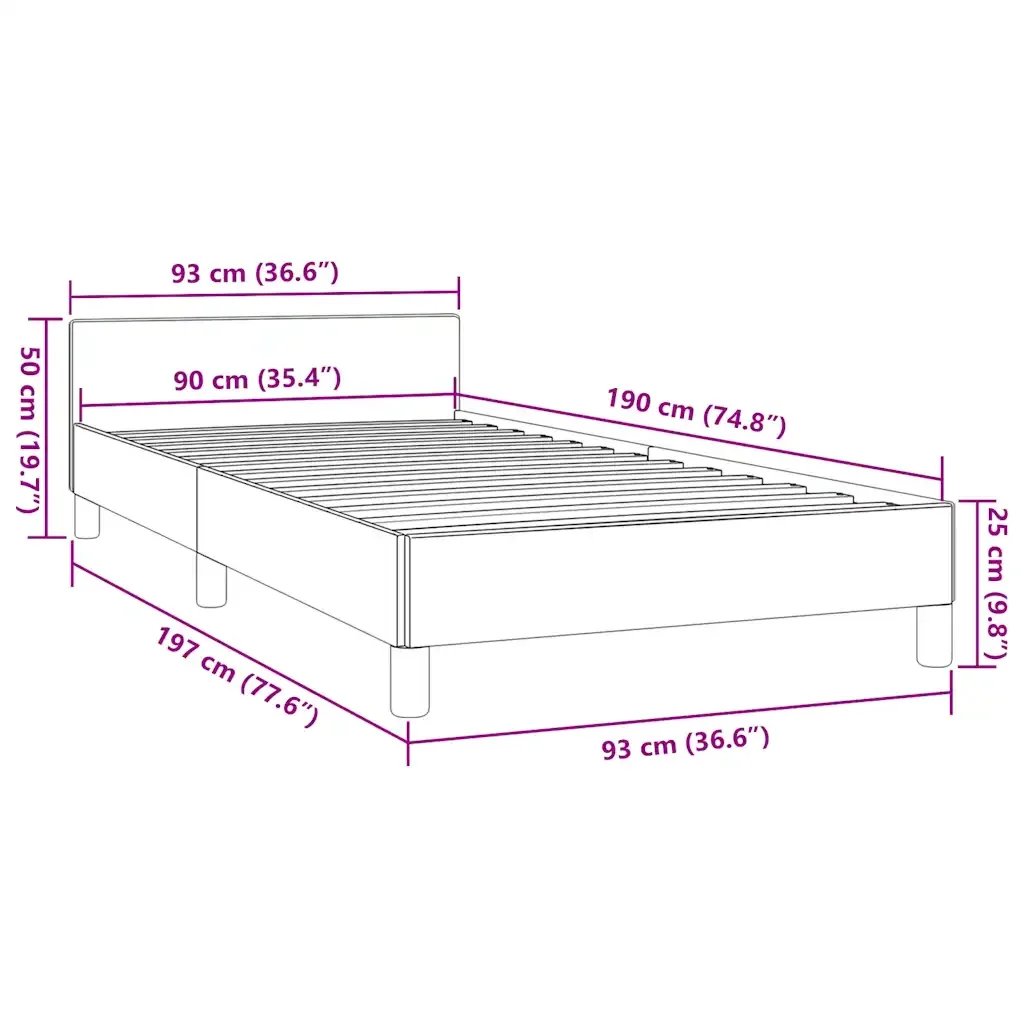 Letto singolo | Letto per adulti | Giroletto con Testiera senza Materasso Crema 90x190 cm Tessuto - Image 9