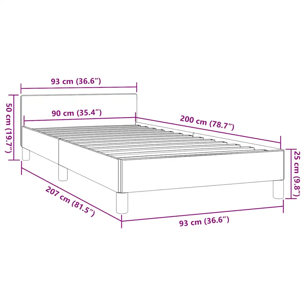 Letto singolo | Letto per adulti | Giroletto con Testiera senza Materasso Crema 90x200 cm - Image 9