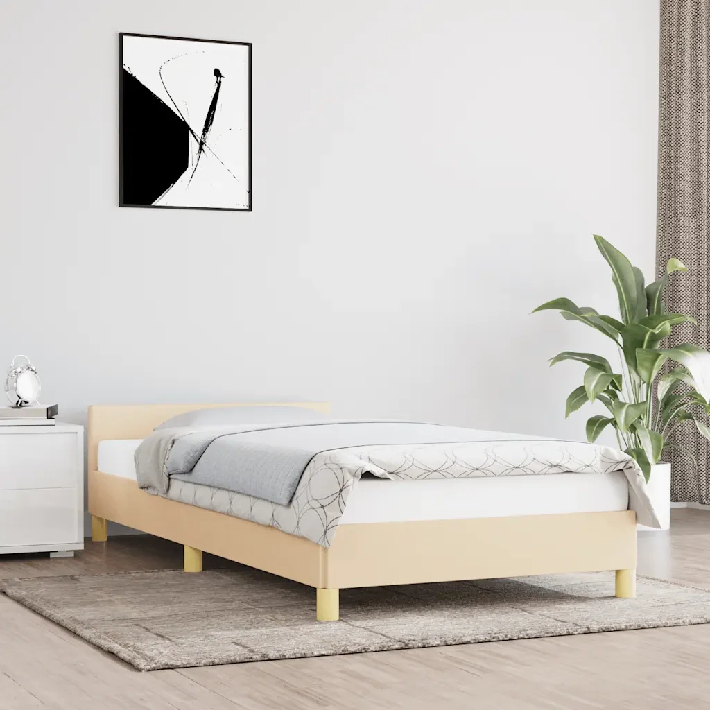 Letto singolo | Letto per adulti | Giroletto con Testiera senza Materasso Crema 90x200 cm Tessuto - Image 2