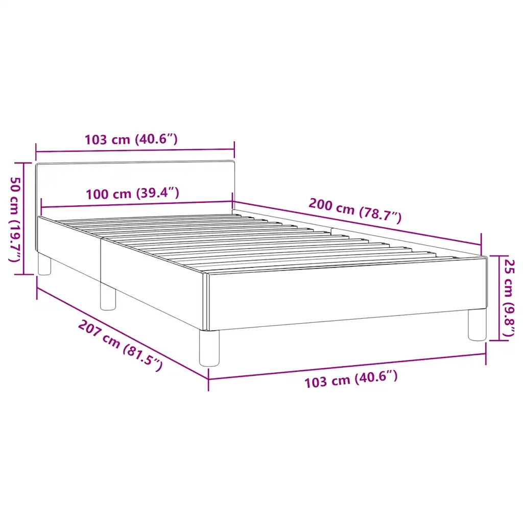 Letto singolo | Letto per adulti | Giroletto con Testiera senza Materasso Grigio 100x200 cm - Image 9