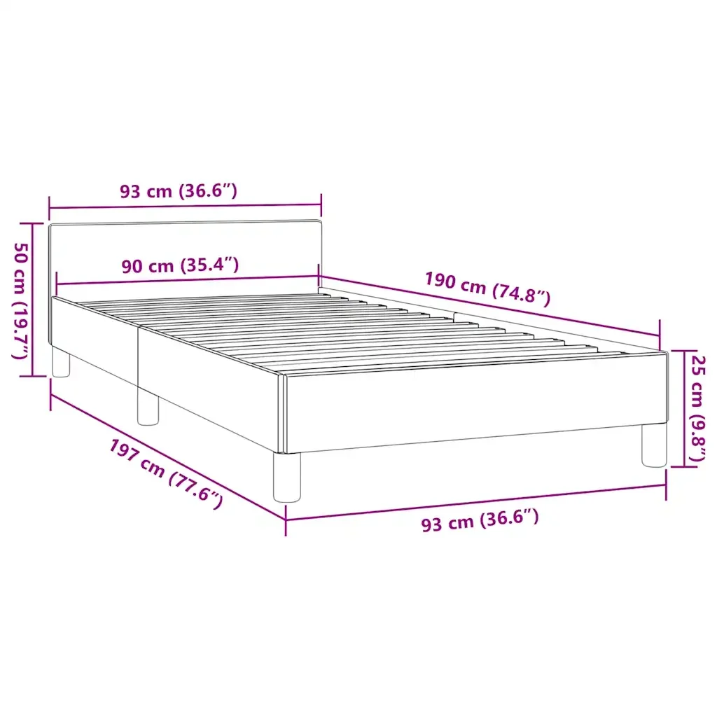 Letto singolo | Letto per adulti | Giroletto con Testiera senza Materasso Grigio 90x190 cm - Image 9