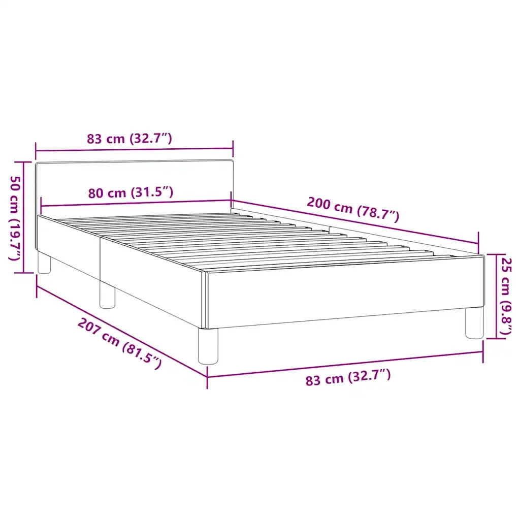 Letto singolo | Letto per adulti | Giroletto con Testiera senza Materasso Nero 80x200 cm - Image 9