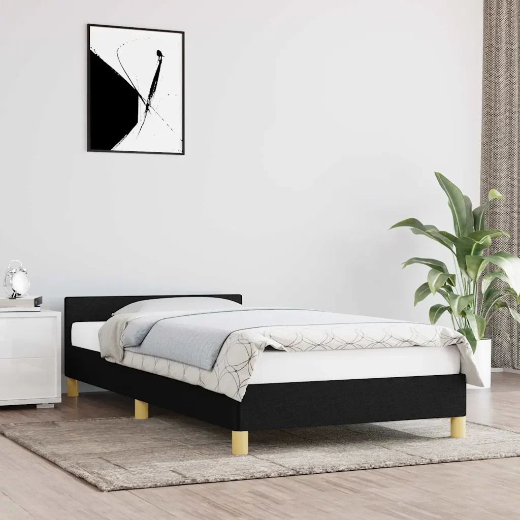 Letto singolo | Letto per adulti | Giroletto con Testiera senza Materasso Nero 80x200 cm Tessuto - Image 2