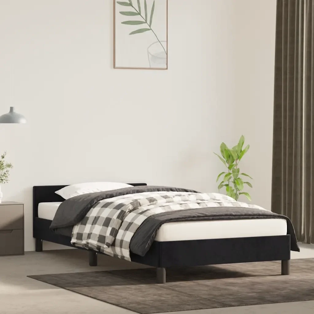 Letto singolo | Letto per adulti | Giroletto con Testiera senza Materasso Nero 80x200 cm Velluto - Image 2