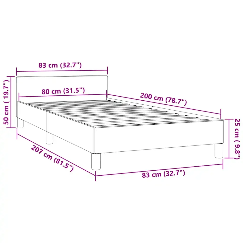 Letto singolo | Letto per adulti | Giroletto con Testiera senza Materasso Nero 80x200 cm Velluto - Image 9