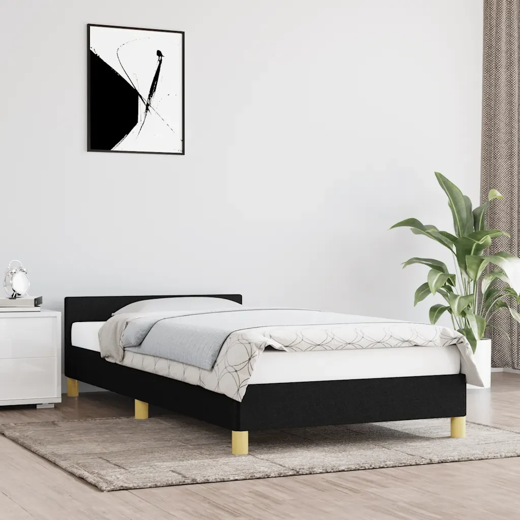 Letto singolo | Letto per adulti | Giroletto con Testiera senza Materasso Nero 90x190 cm Tessuto - Image 2