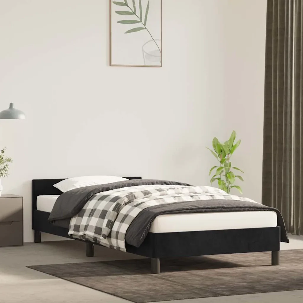 Letto singolo | Letto per adulti | Giroletto con Testiera senza Materasso Nero 90x200 cm Velluto - Image 2