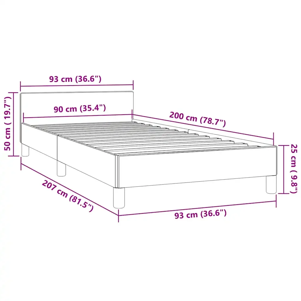 Letto singolo | Letto per adulti | Giroletto con Testiera senza Materasso Nero 90x200 cm Velluto - Image 9