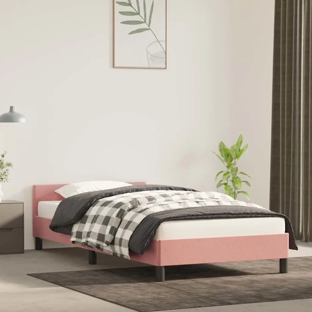 Letto singolo | Letto per adulti | Giroletto con Testiera senza Materasso Rosa 80x200 cm Velluto - Image 2