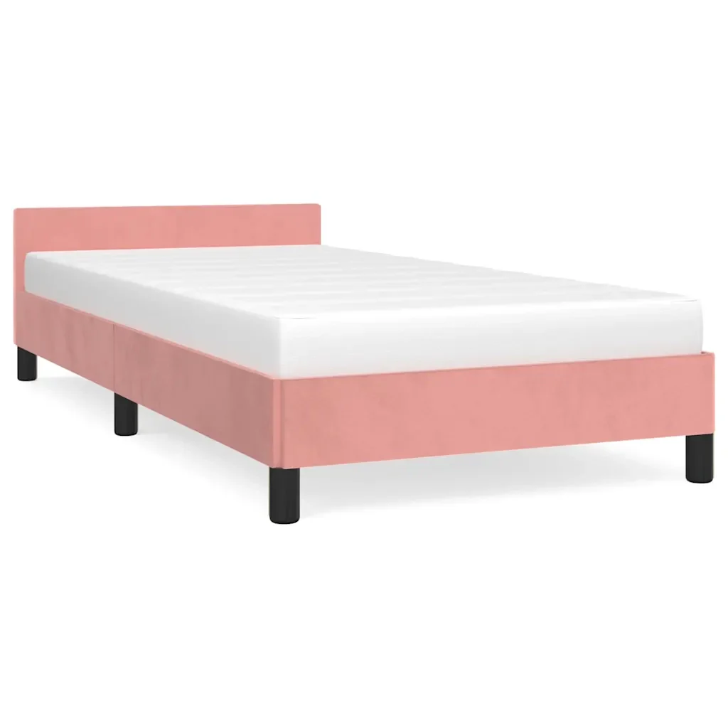 Letto singolo | Letto per adulti | Giroletto con Testiera senza Materasso Rosa 90x190 cm Velluto