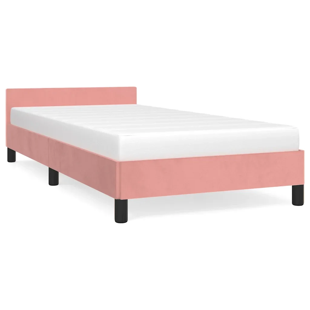 Letto singolo | Letto per adulti | Giroletto con Testiera senza Materasso Rosa 90x200 cm Velluto