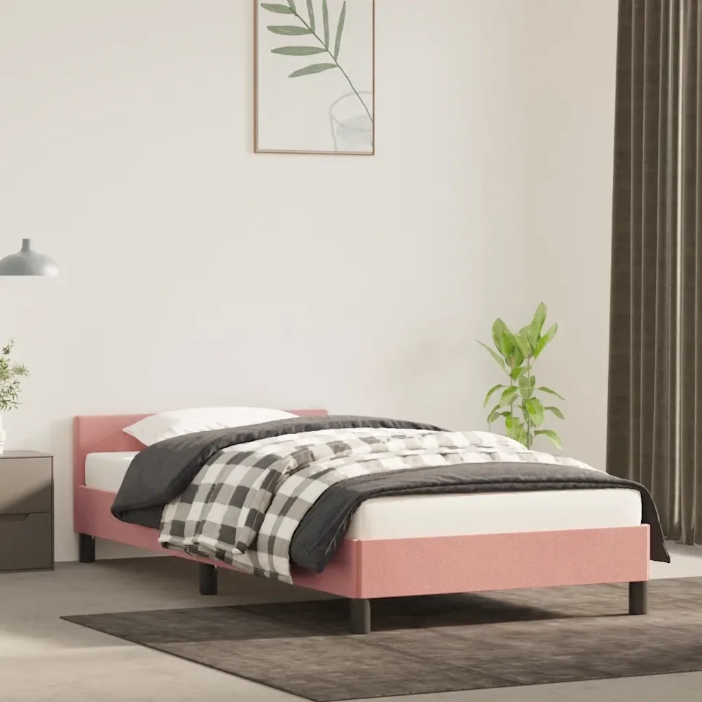 Letto singolo | Letto per adulti | Giroletto con Testiera senza Materasso Rosa 90x200 cm Velluto - Image 2