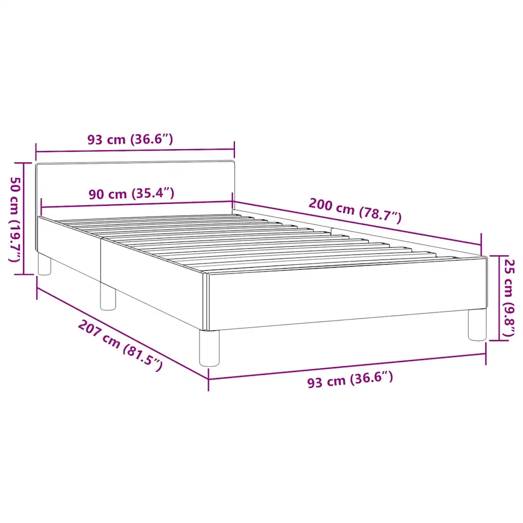 Letto singolo | Letto per adulti | Giroletto con Testiera senza Materasso Tortora 90x200cm Tessuto - Image 9