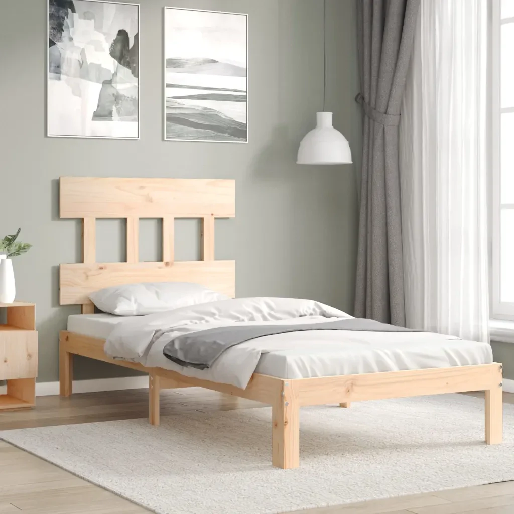Letto singolo | Letto per adulti | Giroletto con Testiera Single in Legno Massello - Image 2