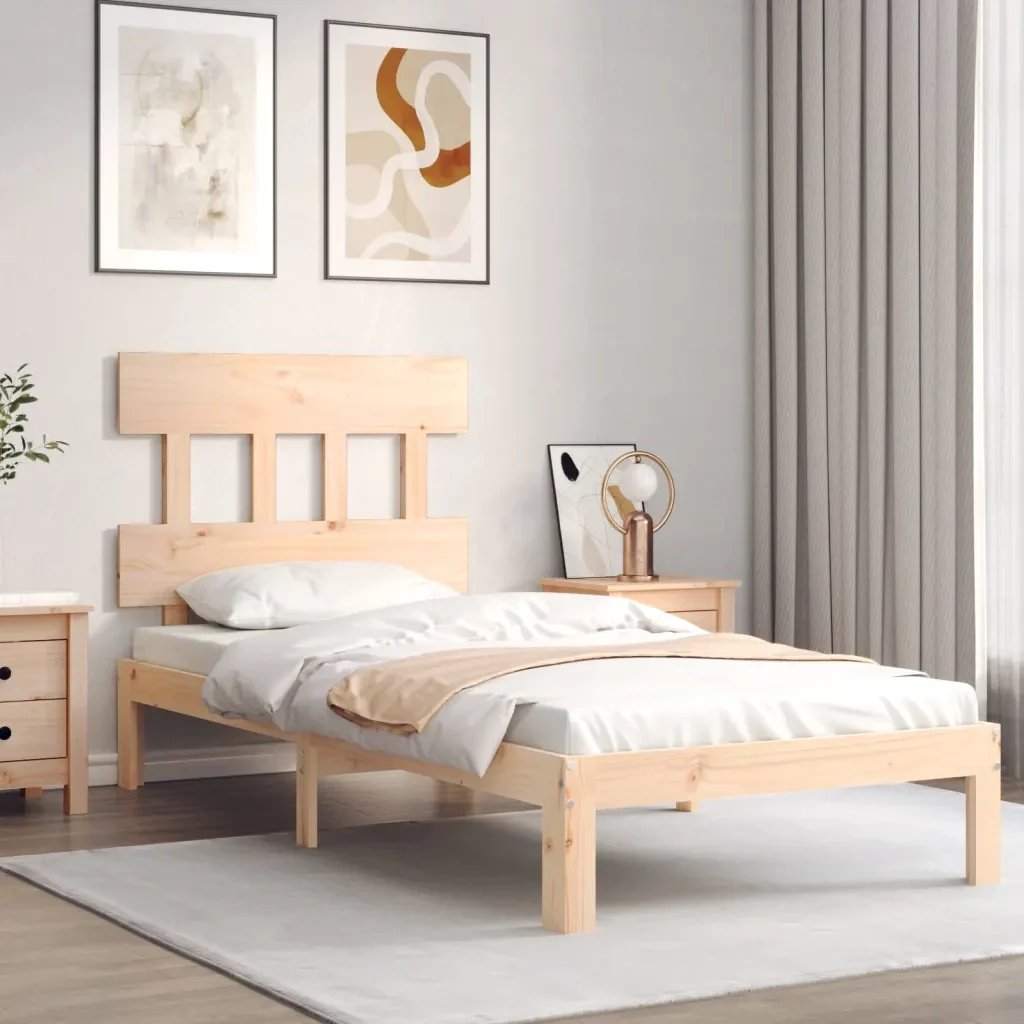 Letto singolo | Letto per adulti | Giroletto con Testiera Single in Legno Massello - Image 3