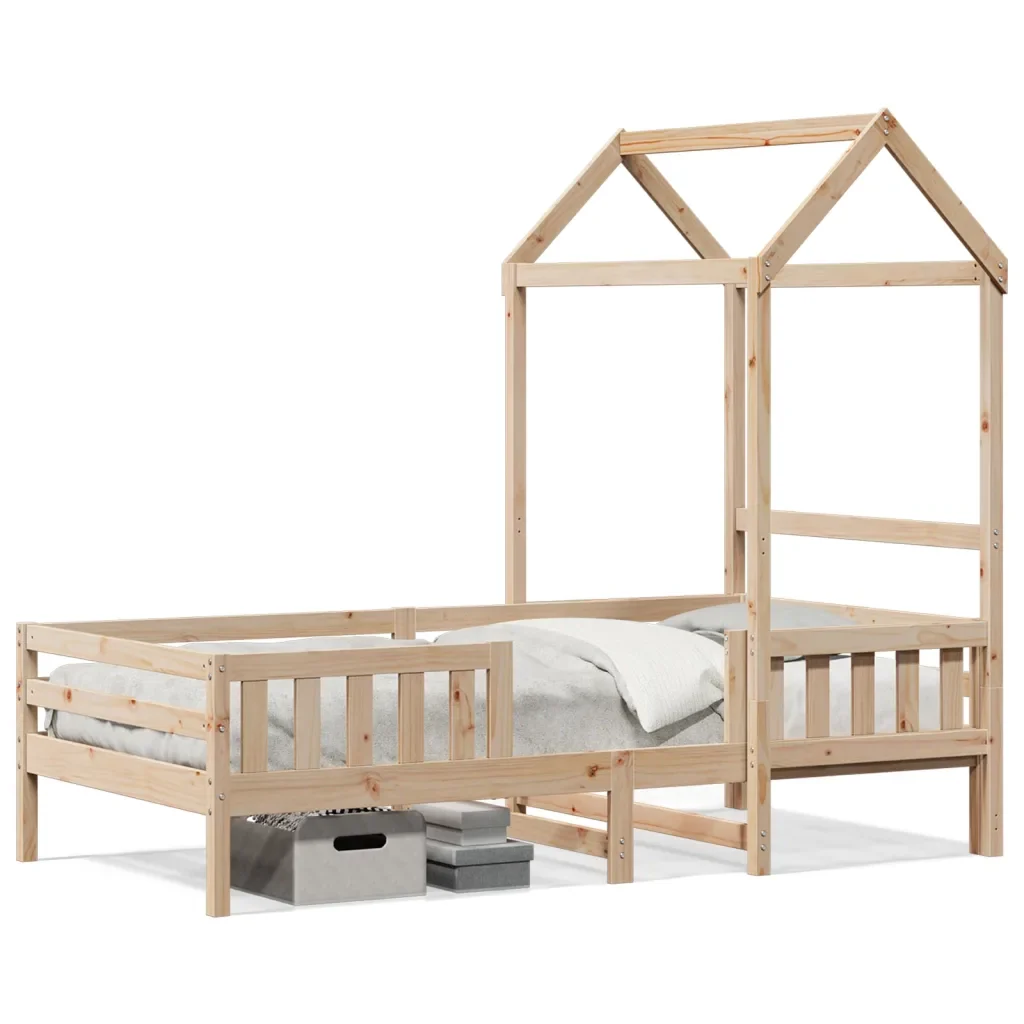 Letto singolo | Letto per adulti | Giroletto con Tetto 100x200 cm in Legno Massello di Pino