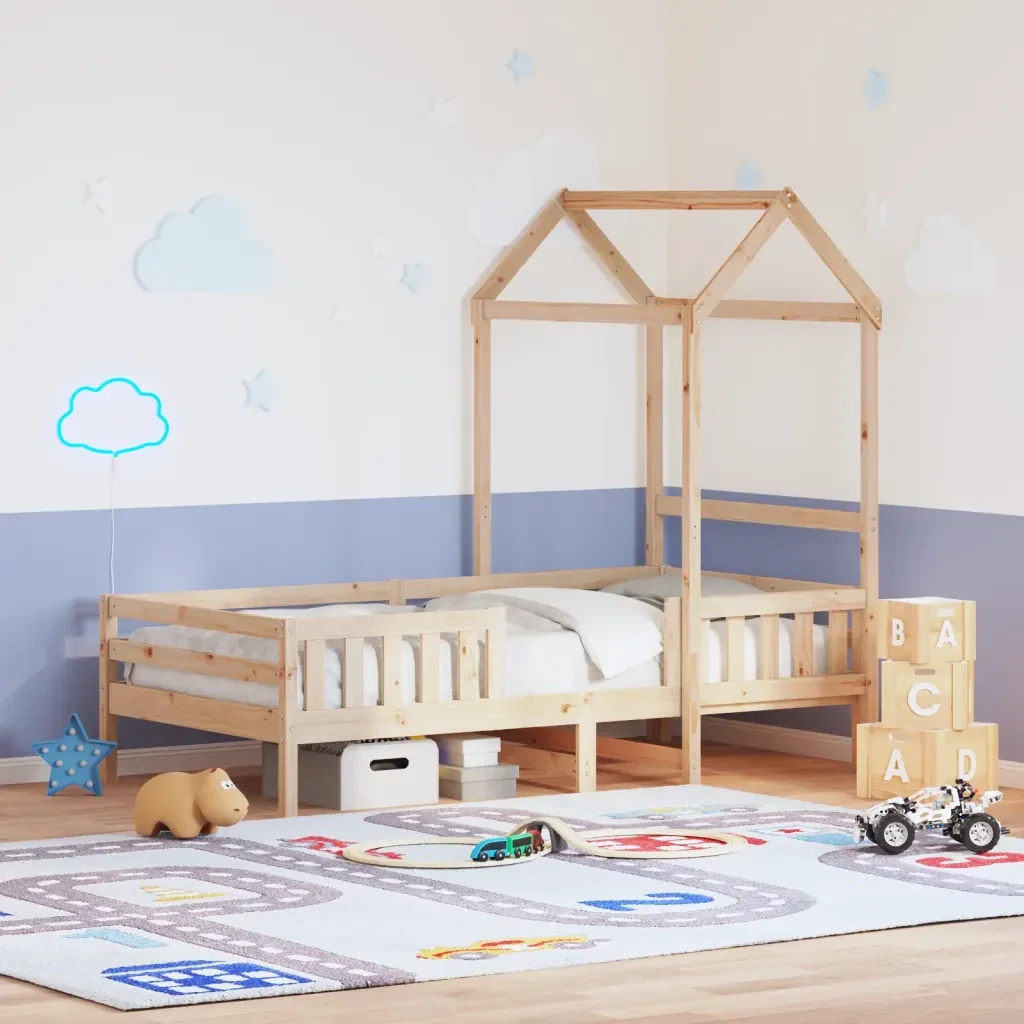 Letto singolo | Letto per adulti | Giroletto con Tetto 100x200 cm in Legno Massello di Pino - Image 2