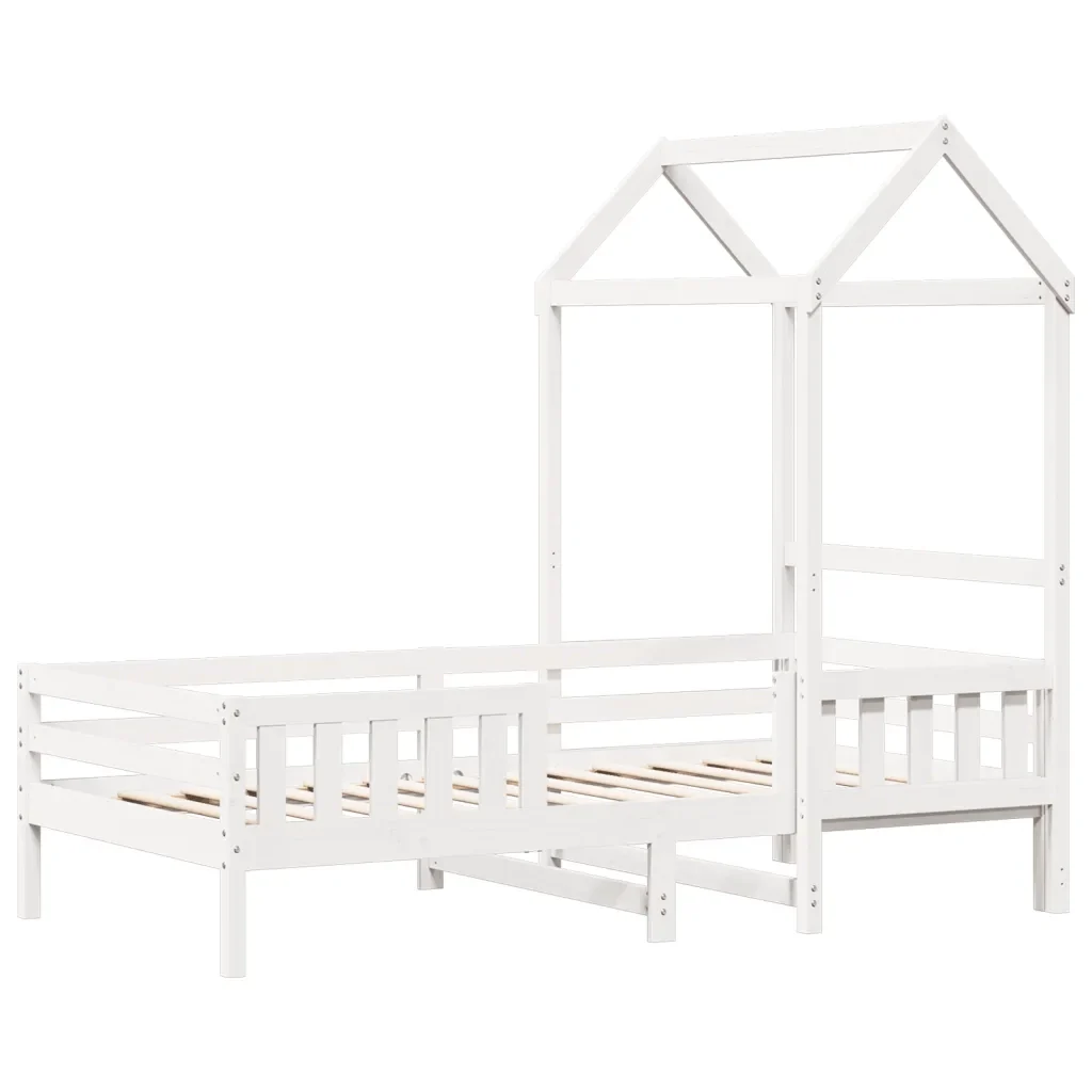 Letto singolo | Letto per adulti | Giroletto con Tetto Bianco 80x200 cm Legno Massello Pino - Image 3