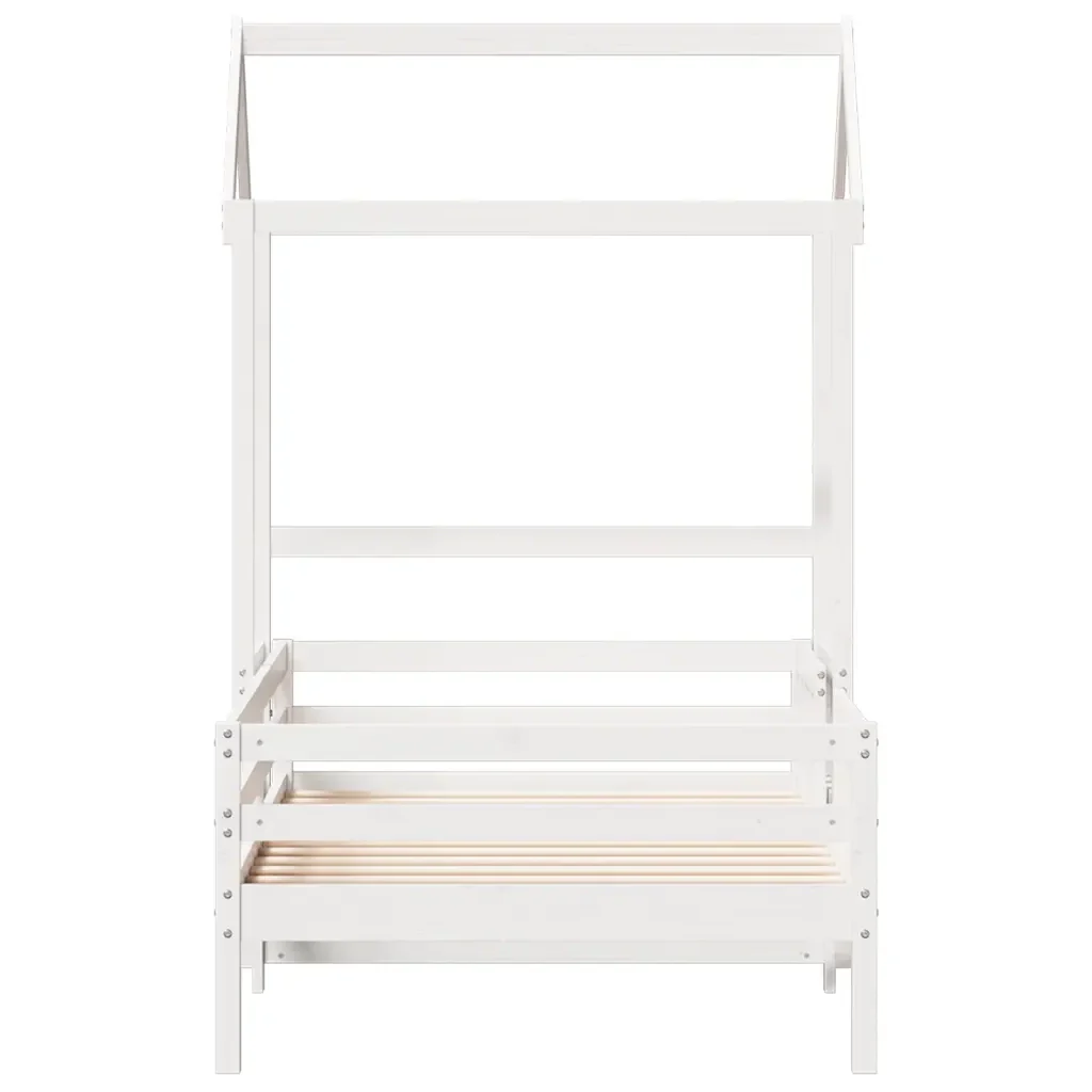 Letto singolo | Letto per adulti | Giroletto con Tetto Bianco 80x200 cm Legno Massello Pino - Image 6