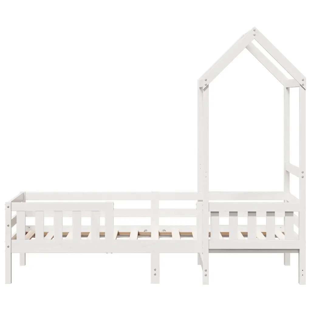 Letto singolo | Letto per adulti | Giroletto con Tetto Bianco 80x200 cm Legno Massello Pino - Image 7