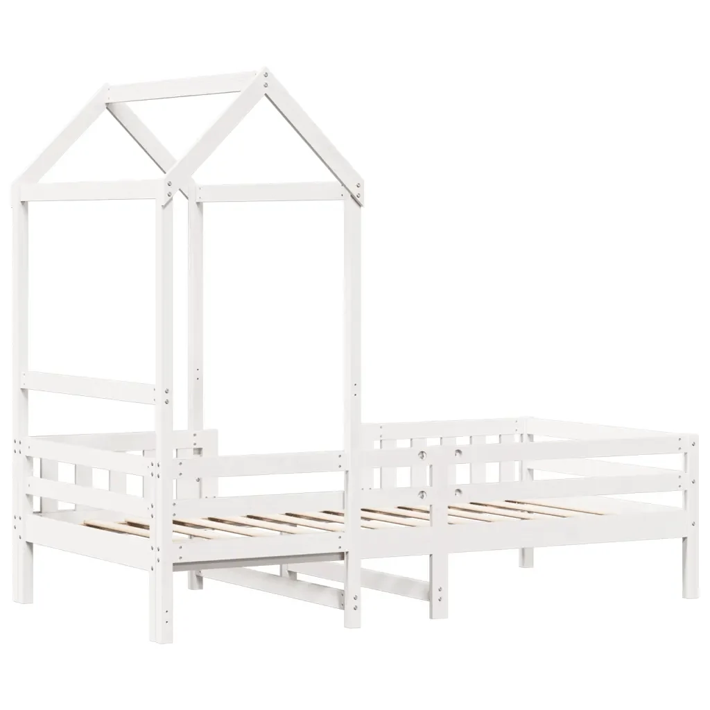 Letto singolo | Letto per adulti | Giroletto con Tetto Bianco 80x200 cm Legno Massello Pino - Image 8