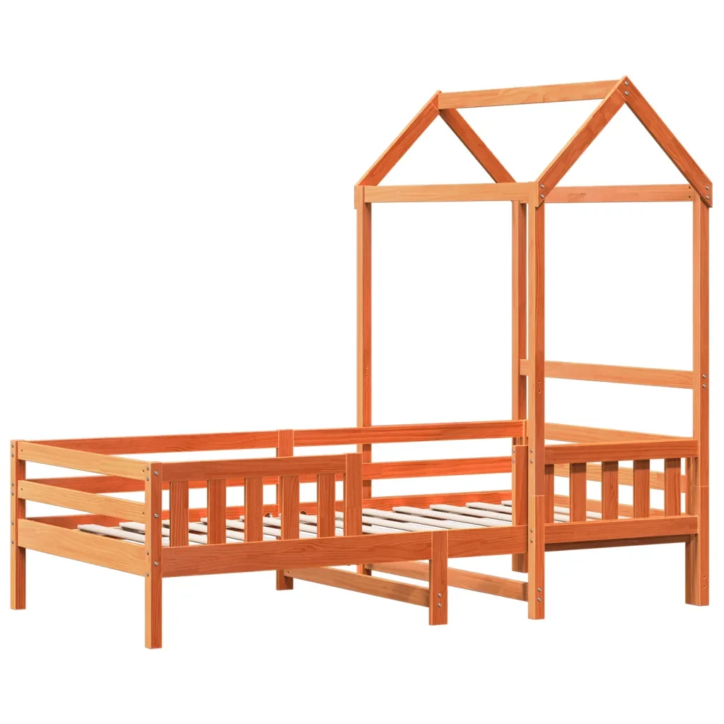 Letto singolo | Letto per adulti | Giroletto con Tetto Cera 90x200 cm Legno Massello Pino - Image 3