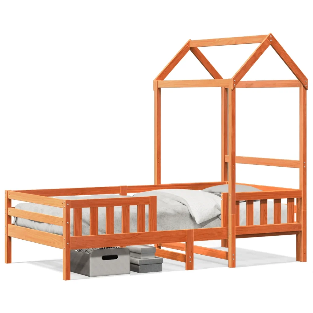 Letto singolo | Letto per adulti | Giroletto con Tetto Marrone Cera 75x190 cm in Legno di Pino