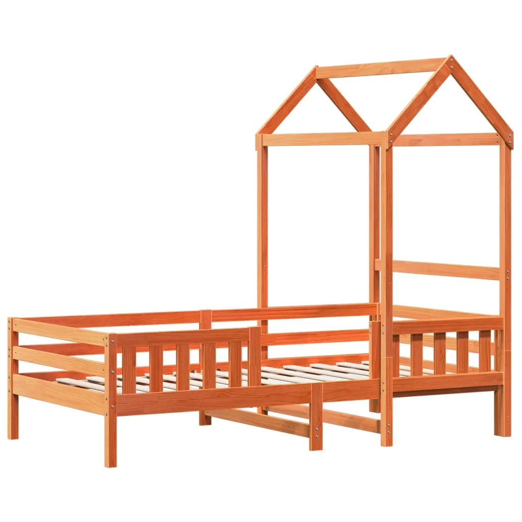 Letto singolo | Letto per adulti | Giroletto con Tetto Marrone Cera 75x190 cm in Legno di Pino - Image 4