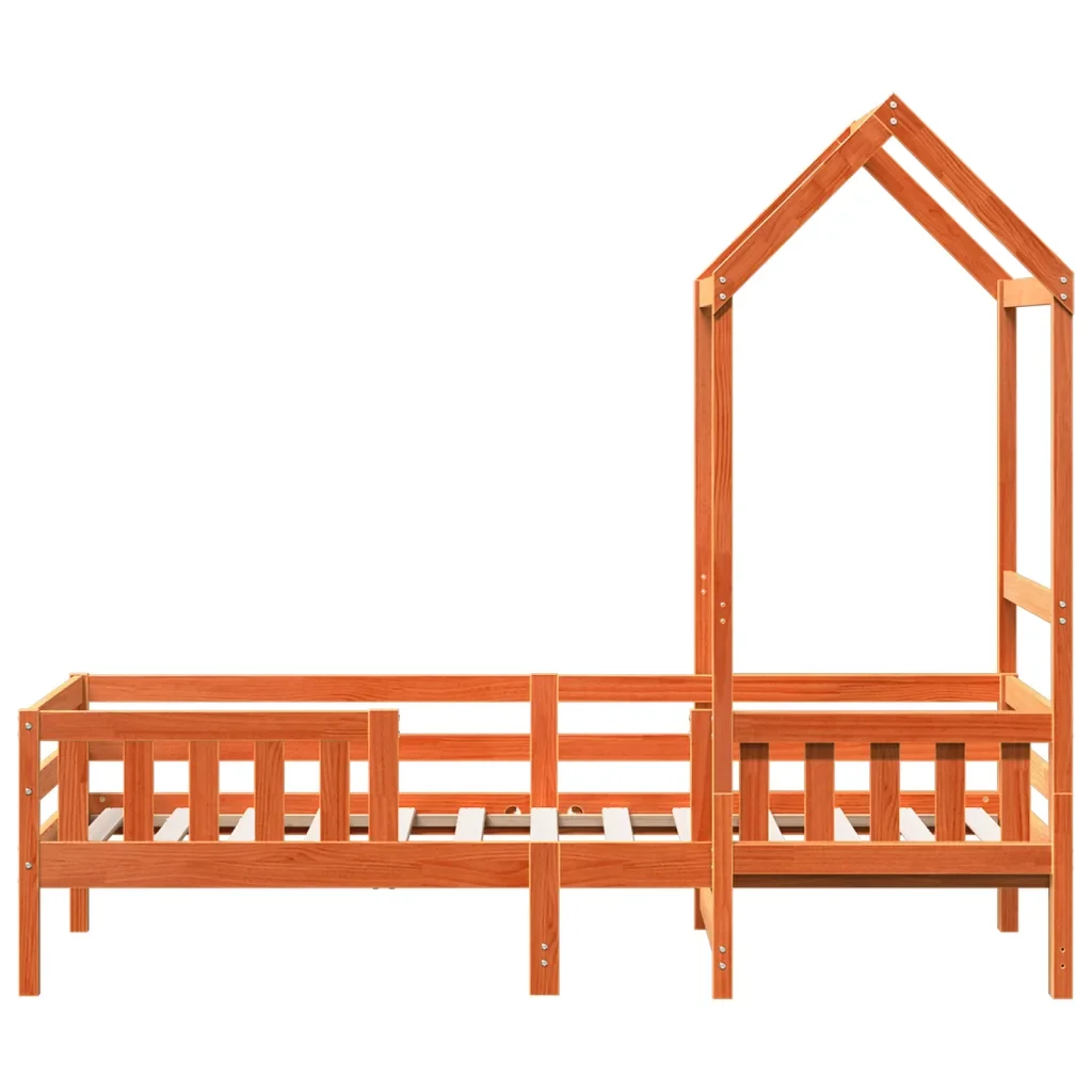 Letto singolo | Letto per adulti | Giroletto con Tetto Marrone Cera 75x190 cm in Legno di Pino - Image 7