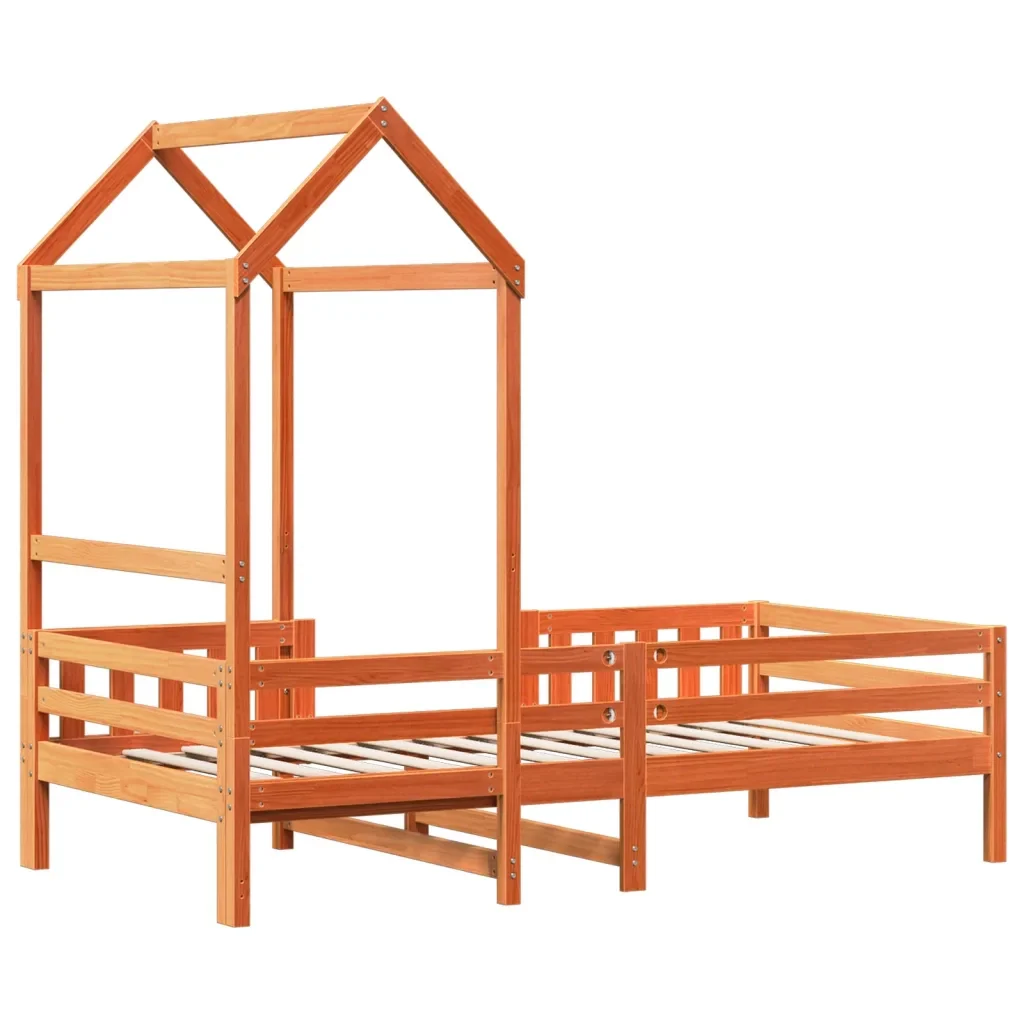 Letto singolo | Letto per adulti | Giroletto con Tetto Marrone Cera 90x190 cm Massello Pino - Image 8