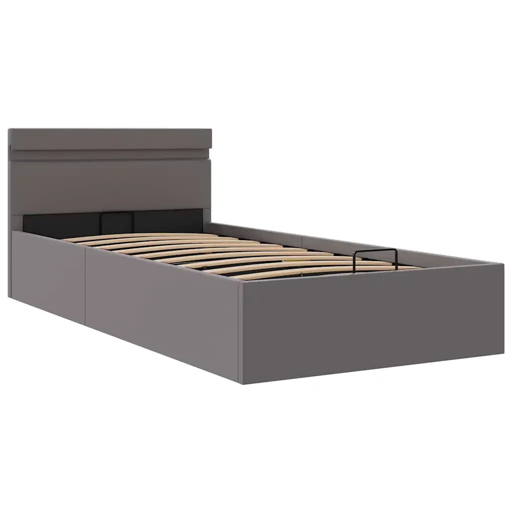 Letto singolo | Letto per adulti | Giroletto Contenitore Idraulico LED Grigio Similpelle 100x200cm - Image 3