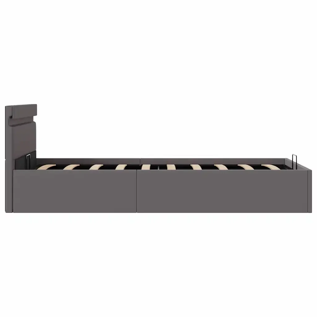 Letto singolo | Letto per adulti | Giroletto Contenitore Idraulico LED Grigio Similpelle 90x200 cm - Image 7