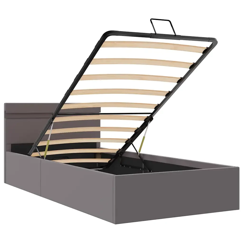 Letto singolo | Letto per adulti | Giroletto Contenitore Idraulico LED Grigio Similpelle 90x200 cm - Image 9