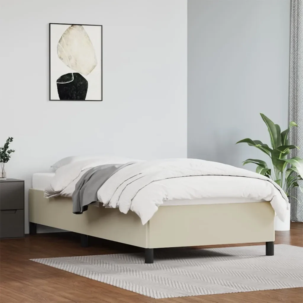 Letto singolo | Letto per adulti | Giroletto Crema 90x190 cm in Similpelle - Image 2