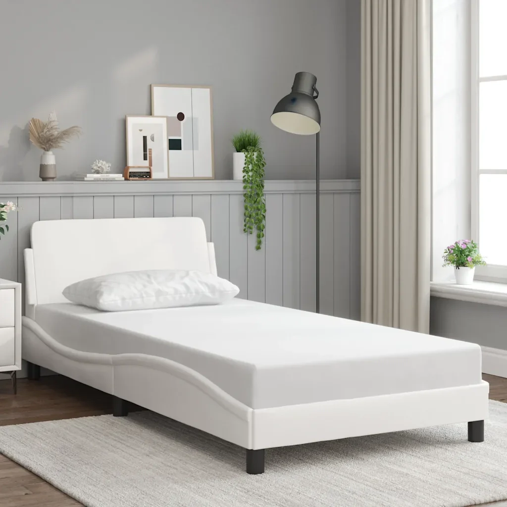 Letto singolo | Letto per adulti | Giroletto Dover Bianco 100x200 cm in Similpelle - Image 2