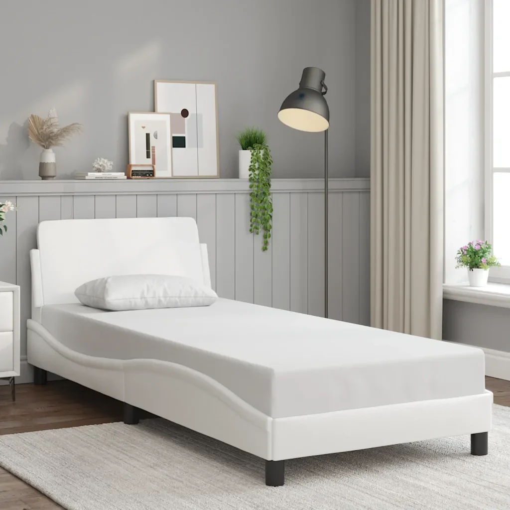Letto singolo | Letto per adulti | Giroletto Dover Bianco 80x200 cm in Similpelle - Image 2