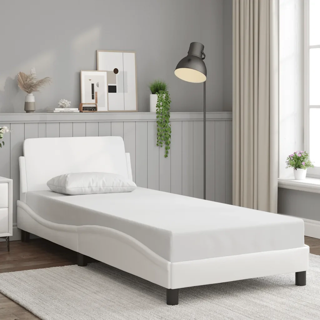 Letto singolo | Letto per adulti | Giroletto Dover Bianco 90x190 cm in Similpelle - Image 3