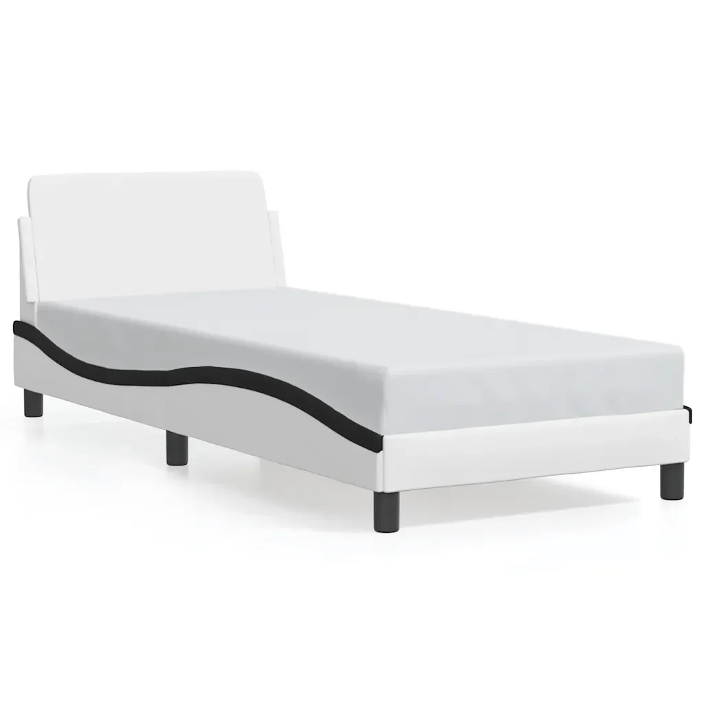 Letto singolo | Letto per adulti | Giroletto Dover Bianco e Nero 80x200 cm in Similpelle