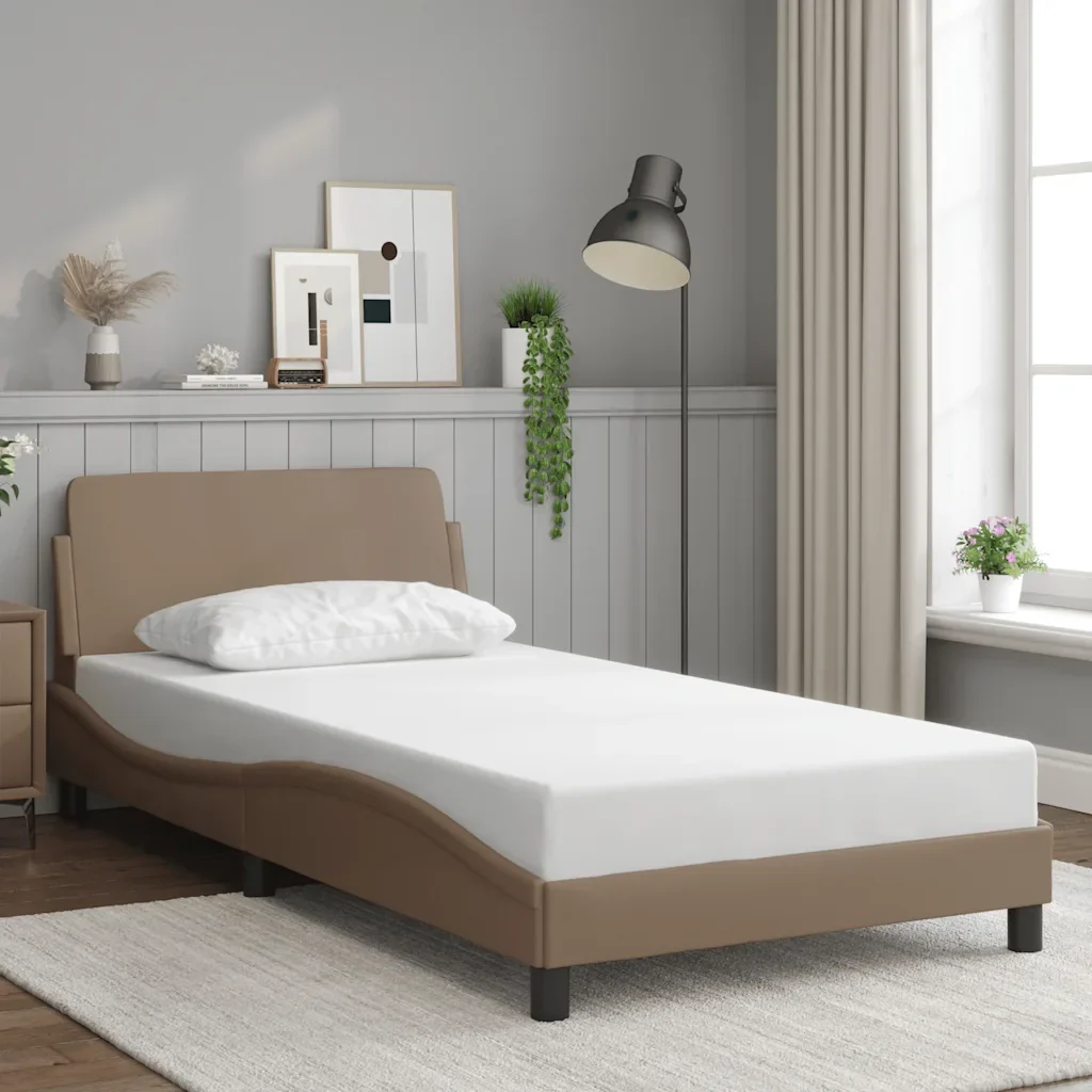 Letto singolo | Letto per adulti | Giroletto Dover Cappuccino 100x200 cm in Similpelle - Image 2