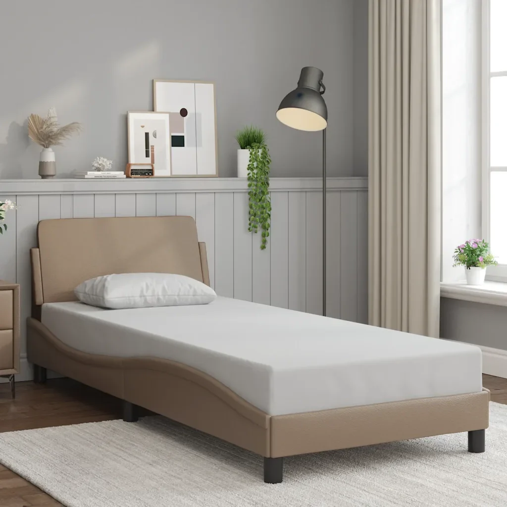 Letto singolo | Letto per adulti | Giroletto Dover Cappuccino 90x190 cm in Similpelle - Image 2