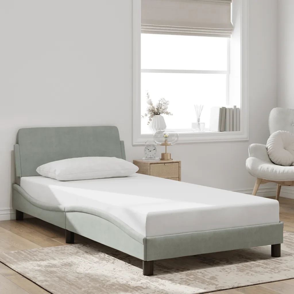 Letto singolo | Letto per adulti | Giroletto Dover Grigio Chiaro 100x200 cm Velluto - Image 2