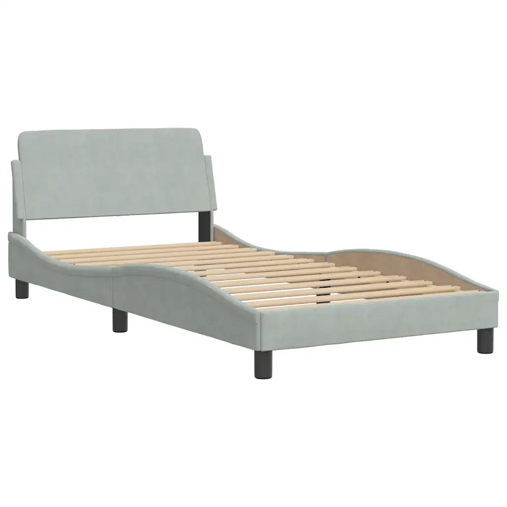 Letto singolo | Letto per adulti | Giroletto Dover Grigio Chiaro 100x200 cm Velluto - Image 3