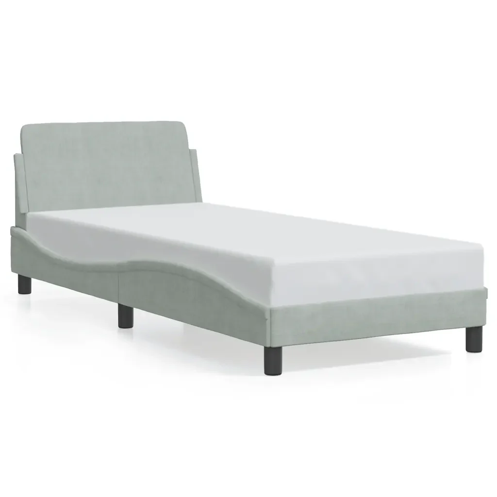 Letto singolo | Letto per adulti | Giroletto Dover Grigio Chiaro 90x190 cm Velluto