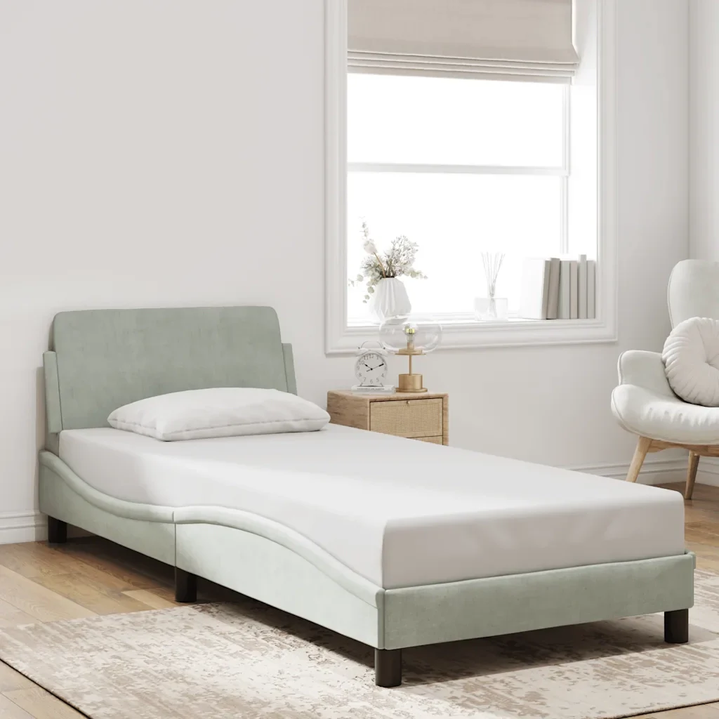 Letto singolo | Letto per adulti | Giroletto Dover Grigio Chiaro 90x190 cm Velluto - Image 2