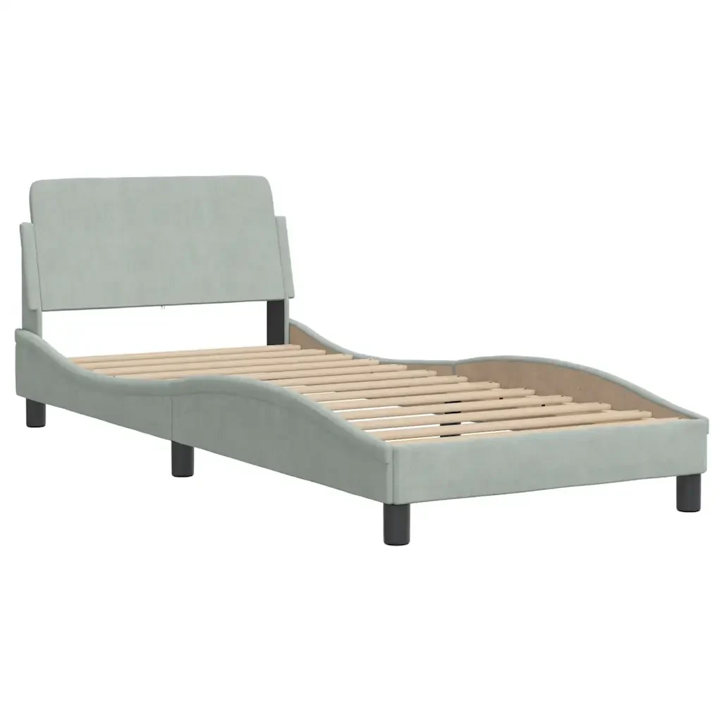 Letto singolo | Letto per adulti | Giroletto Dover Grigio Chiaro 90x190 cm Velluto - Image 4