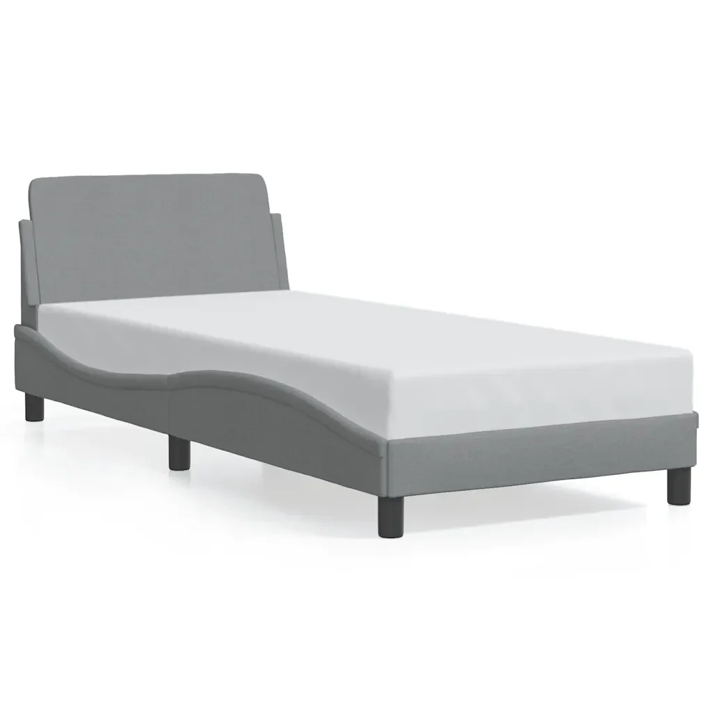 Letto singolo | Letto per adulti | Giroletto Dover Grigio Chiaro 90x200 cm Tessuto