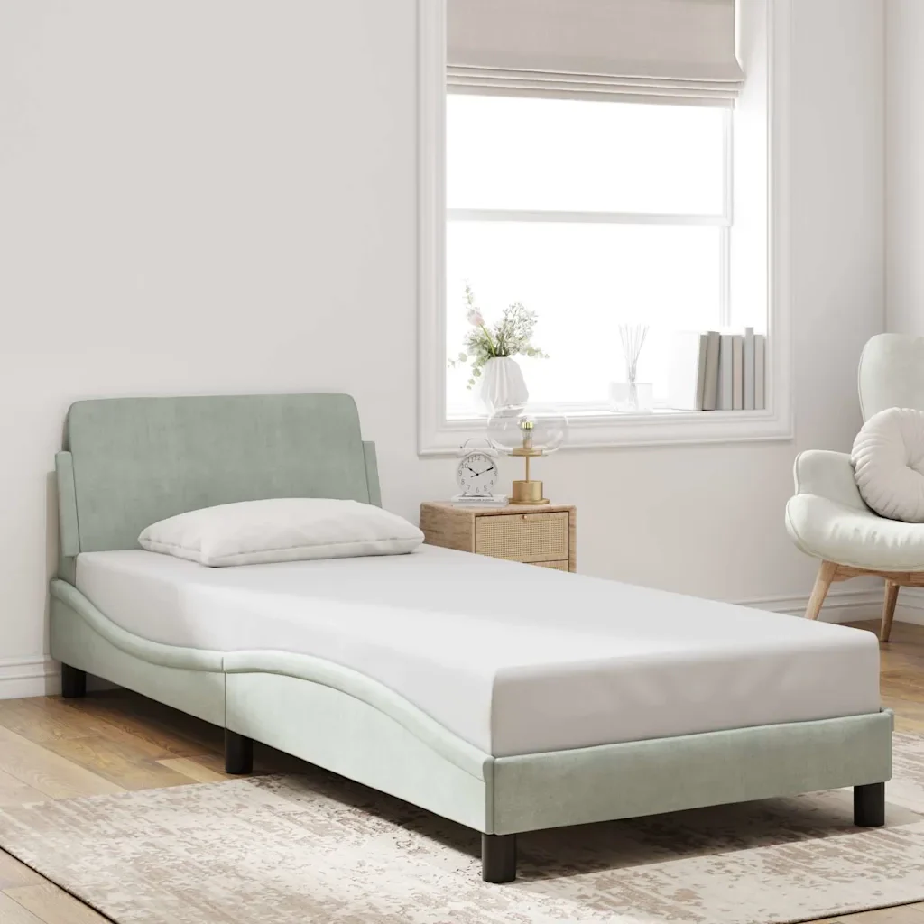 Letto singolo | Letto per adulti | Giroletto Dover Grigio Chiaro 90x200 cm Velluto - Image 2