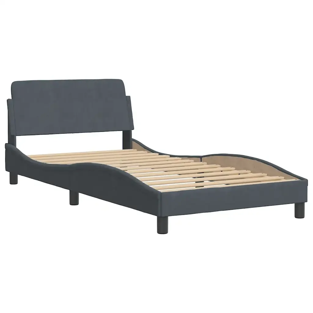 Letto singolo | Letto per adulti | Giroletto Dover Grigio Scuro 100x200 cm Velluto - Image 3
