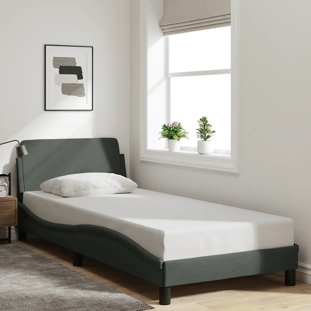 Letto singolo | Letto per adulti | Giroletto Dover Grigio Scuro 80x200 cm Tessuto - Image 2