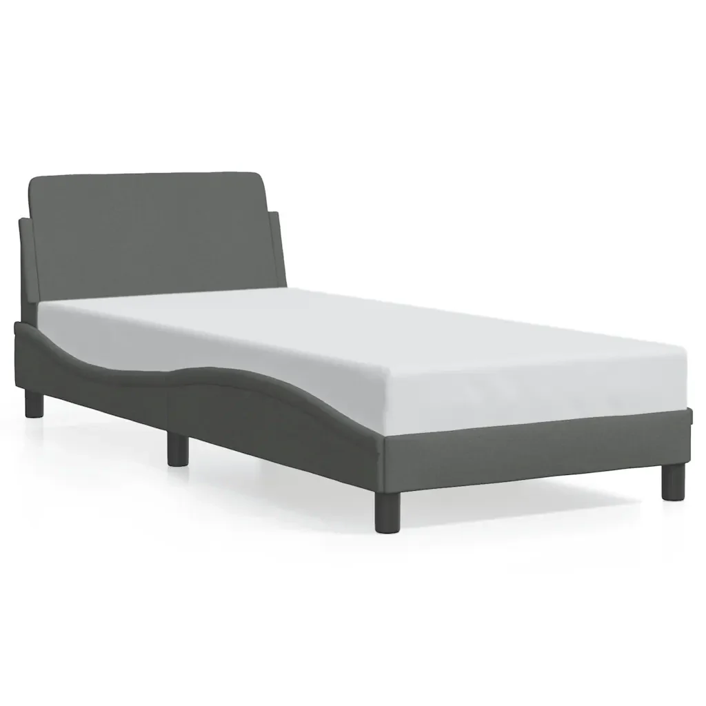 Letto singolo | Letto per adulti | Giroletto Dover Grigio Scuro 90x190 cm Tessuto